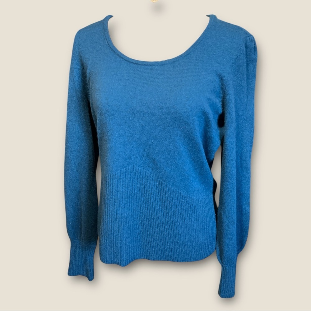 U Knit Pure Cashmere Vtg XL 80's Long Sleeve Sweater‎ Blue Green Crew Neck Cozy